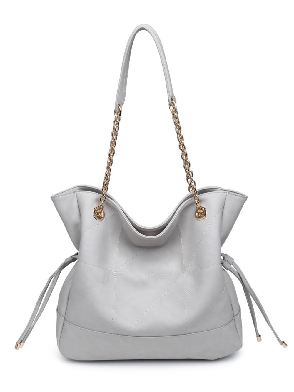 Kinsley Women's Elegant Gray Shoulder Tote Bag with Gold Chain Handles - Picture 3 of 4